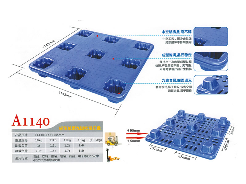 單麵九腳型A1140<br> 單麵九腳吹塑卡板 <br>1143*1143*145mm